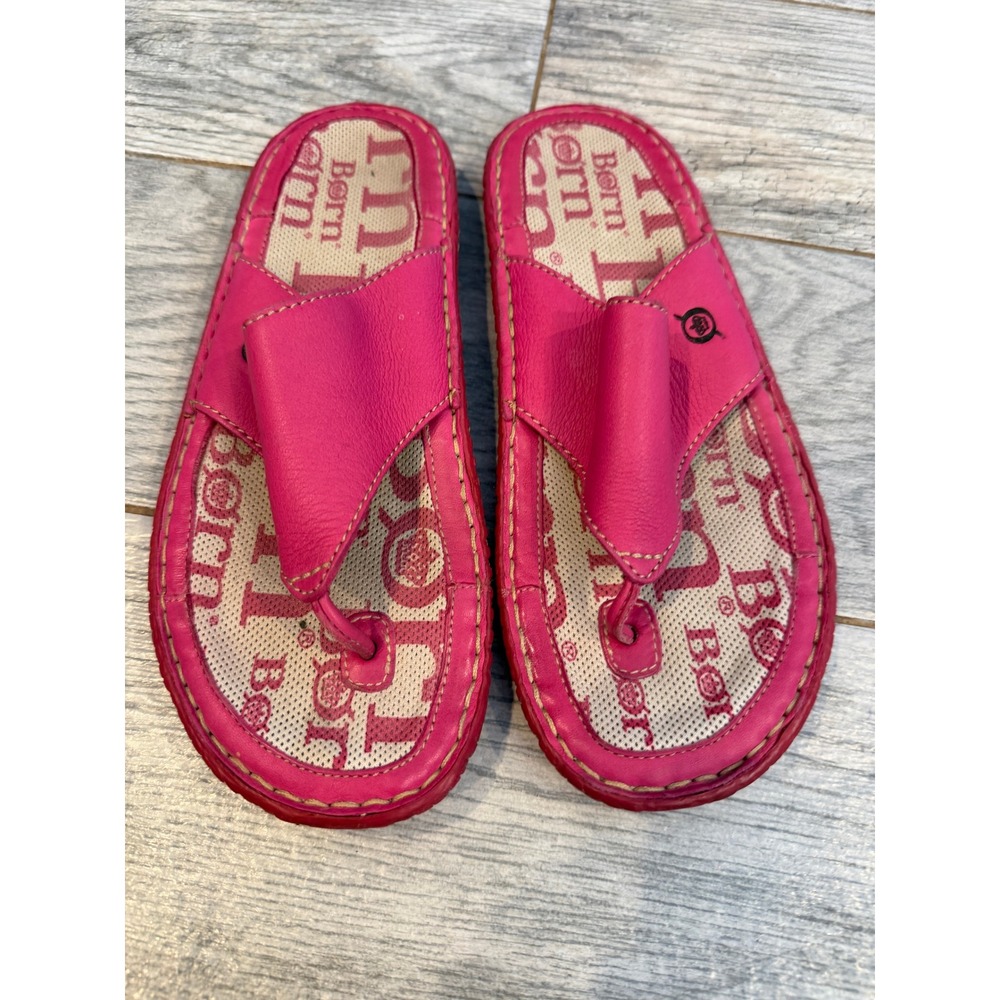 Born‎ Thong Sandals Size 8 Pink Leather Flip Flop W9720 Shoes Slip On Barbiecore